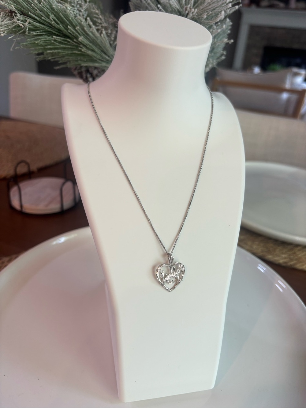 925 Sterling Silver Filigree Heart Mother Pendant Necklace 18" Spring Ring Clasp